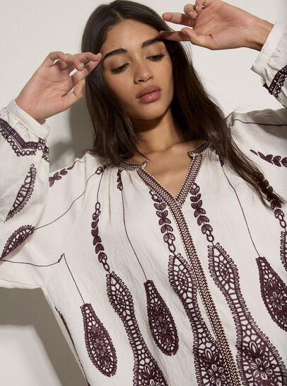 Floral Leaf Embroidered Blouse
