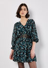 Ditsy Floral Chiffon Ruffle Dress, Green, large