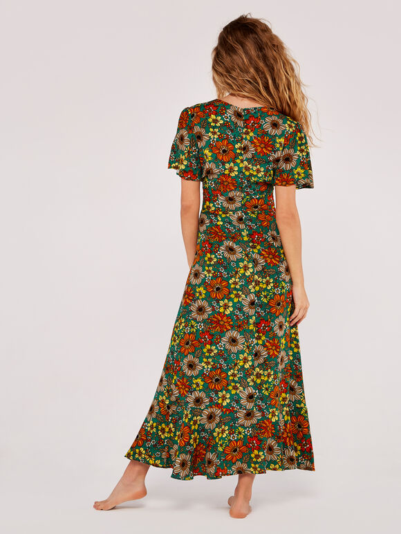 Floral Angel Sleeve Dress, Green, large