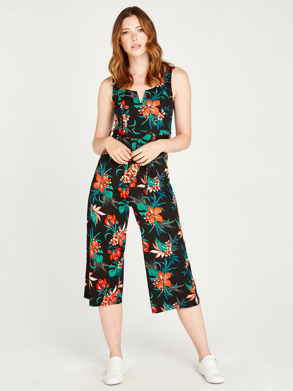 Hibiscus Tropical Jumpsuit, Black, large