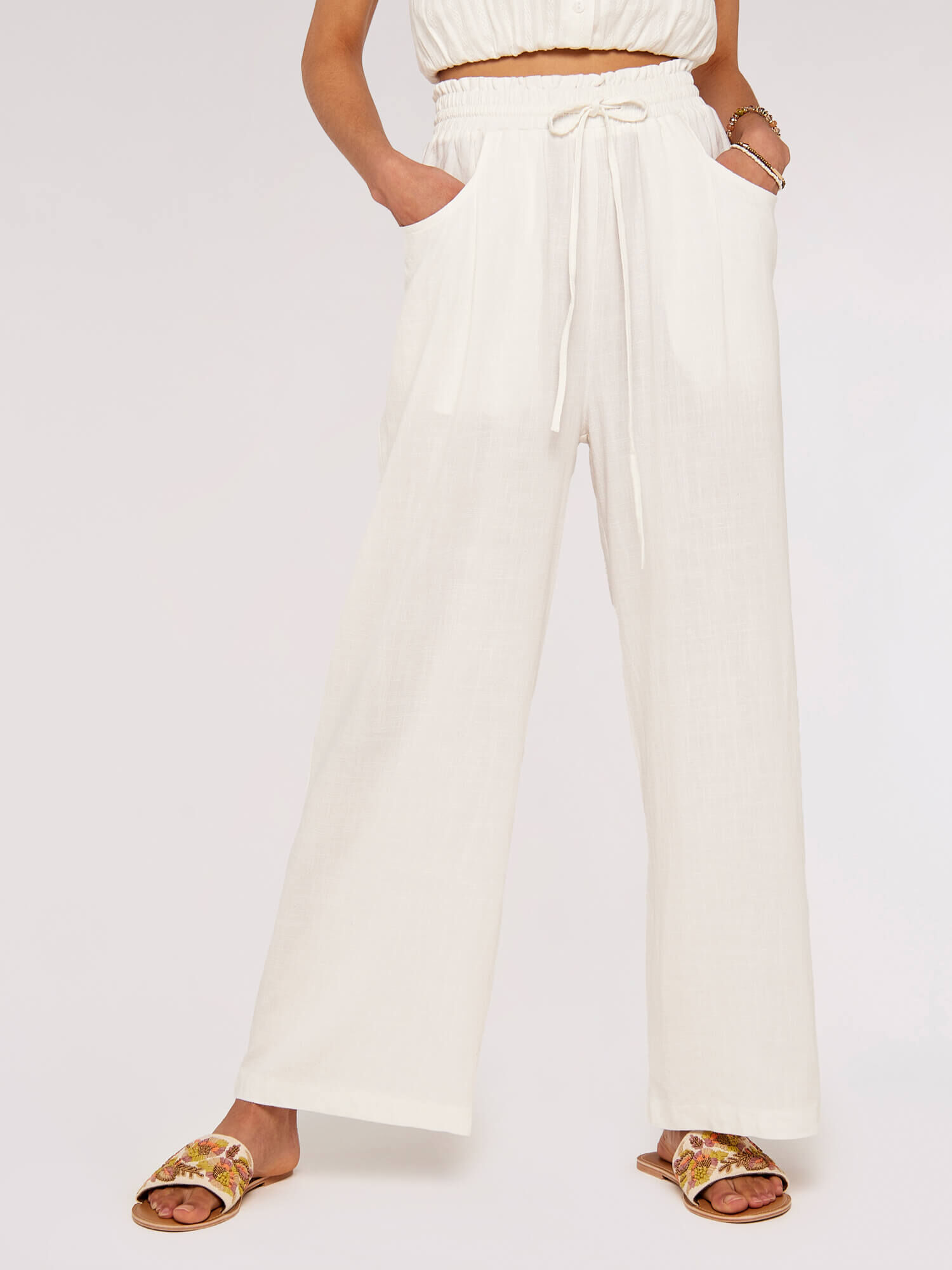 Linen Wide Leg Trousers Apricot Clothing