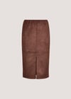Split Front Suede Pencil Skirt, Brown, large