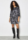 Zebra Print Knitted Cocoon Mini Dress, Grey, large