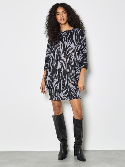 Zebra Print Knitted Cocoon Mini Dress