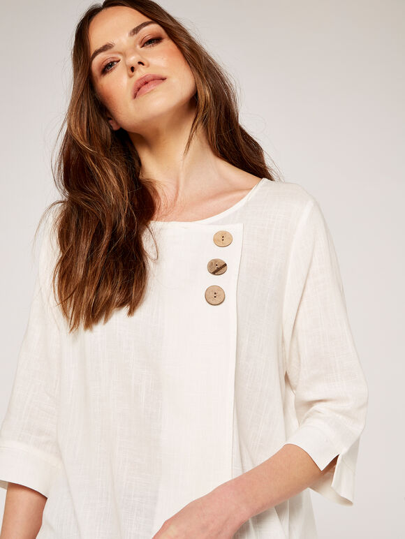 Triple Button Asymmetric Top, Cream, large