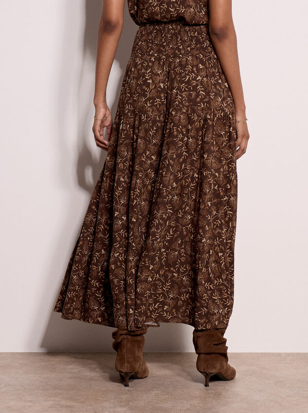 Painterly Paisley Tiered Maxi Skirt, Brown, large