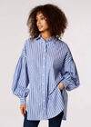 Oversized Stripe Cotton Shirt, Blue, large