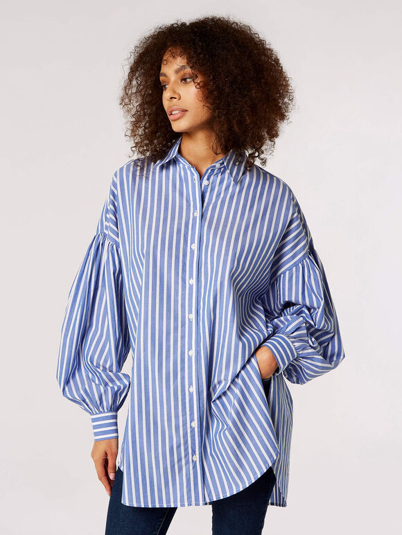 Chemise surdimensionnée en coton à rayures, Bleu, grand