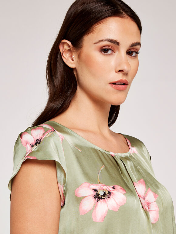 Large Flower Satin Tulip Top, Mint, large