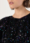 Velvet Sequin V-Back Mini Dress, Black, large
