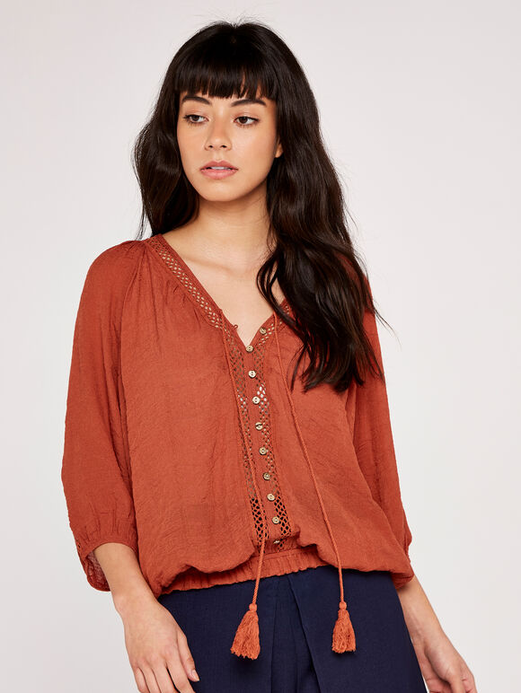 Crochet Tassel Top, Rust, large