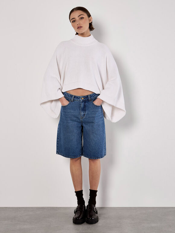 Mock Neck Cape Jumper, White, large