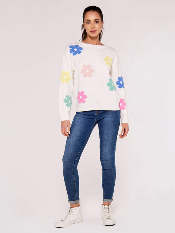 Multicolour Large Daisy Jumper, Cream, large