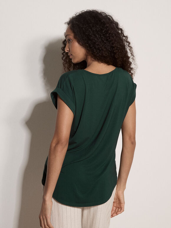 Asymmetric Wrap Jersey T-Shirt, Green, large