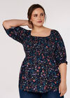 Curve Floral Milkmaid Top, Navy, large