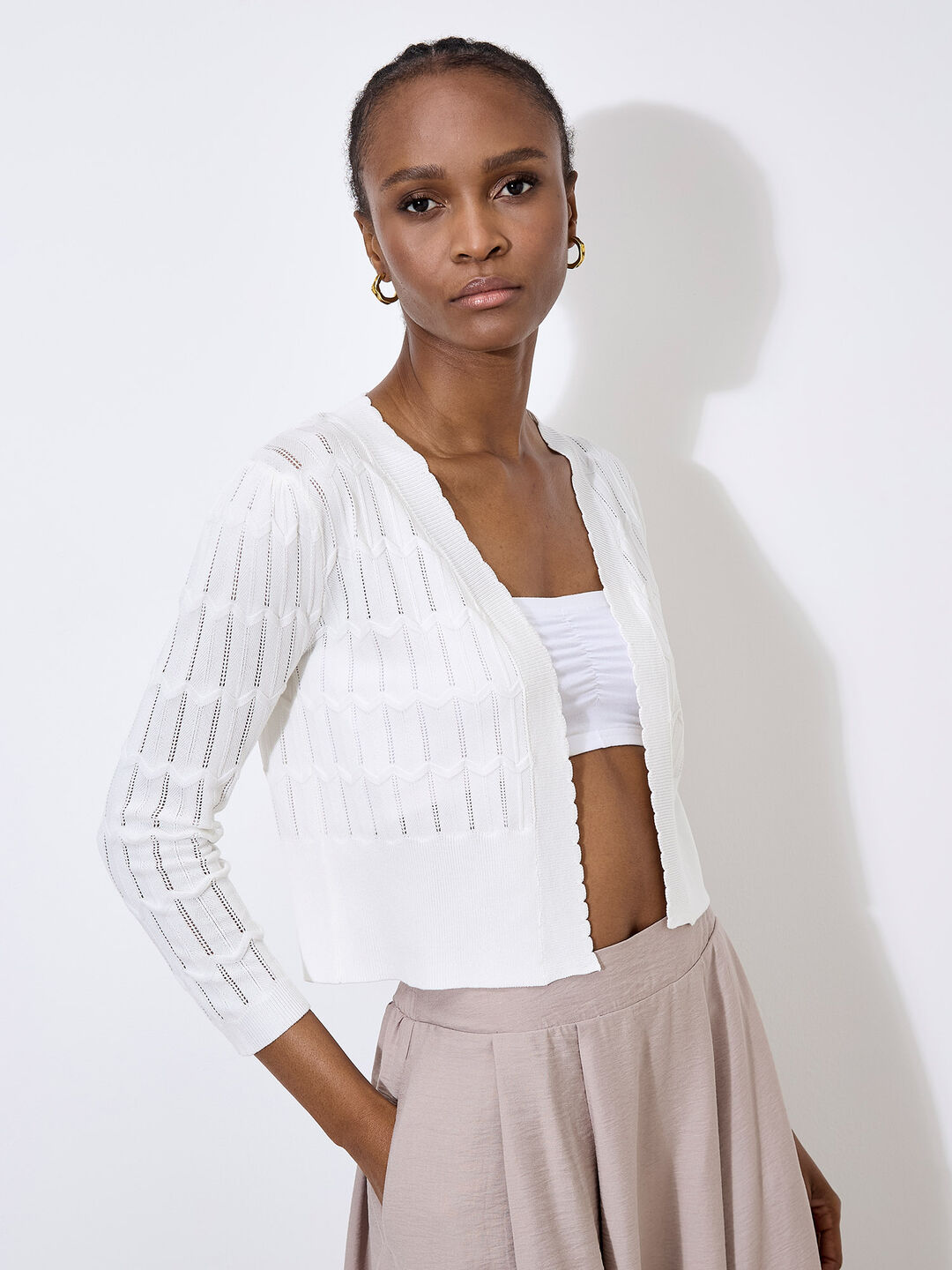 Pointelle Chevron Knit Shrug