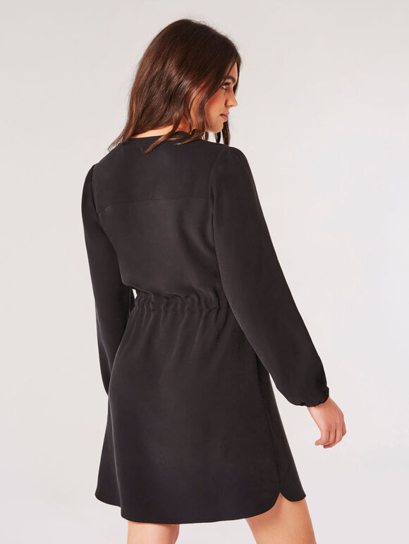 Twill Shirt Mini Dress, Black, large