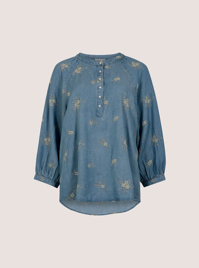 Floral Embroidered Denim Blouse