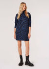 Cheetah Mock Neck Mini Dress, Navy, large