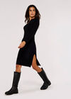 Knitted Split Mini Dress, Black, large
