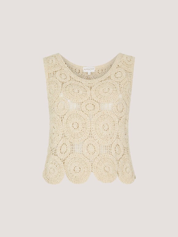 Crochet Circles Crop Top, Stone, large