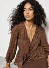 Embroidered Floral Chiffon Top, Brown, large