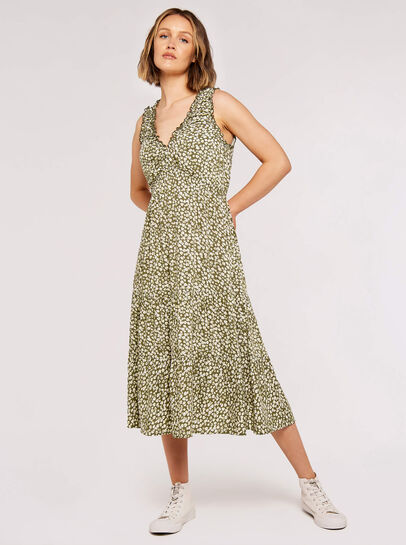 Daisy Print Tiered Midi Dress