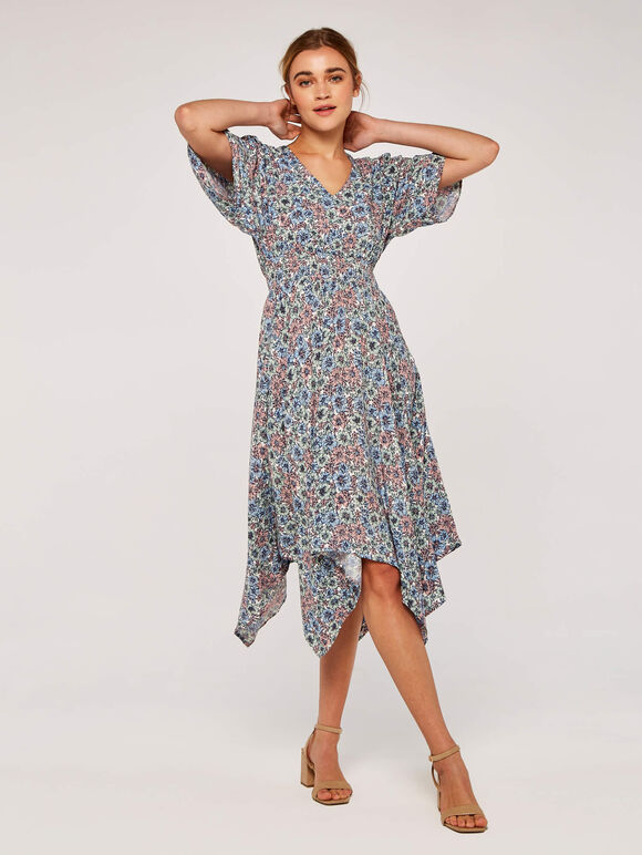 Floral Smock Dress, Blue, large