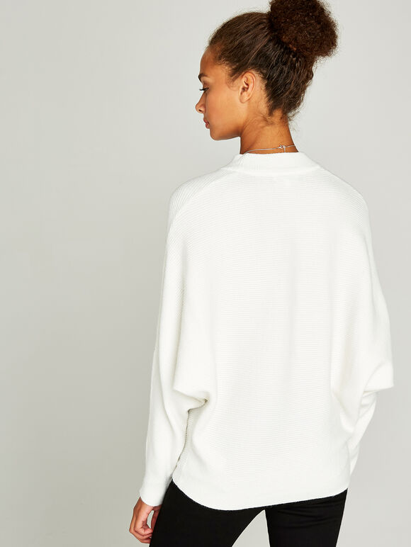 Ribbed Batwing Jumper, Cream, large