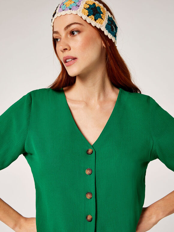 Button Front Crop Top, Green, large