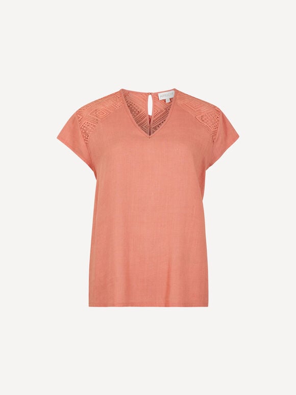 Crochet Insert T-Shirt, Coral, large