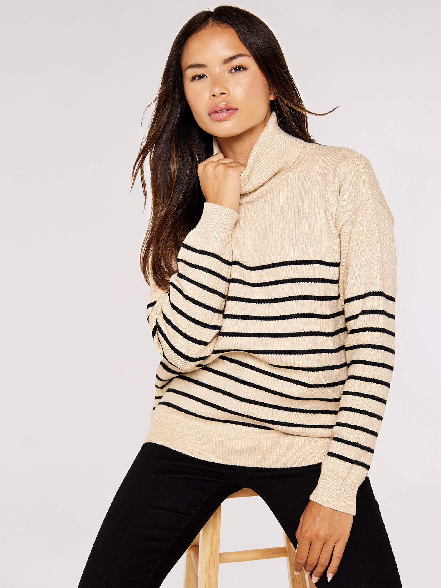 Mango half zip striped oversized jumper in ecru clearance
