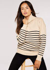 Striped Roll Neck Jumper, Stone, large