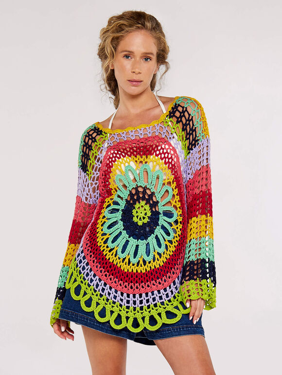 Crochet Bell Sleeve Top, Assorted, large