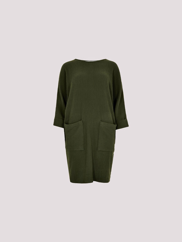 Ribbed Knit Cocoon Mini Dress, Green, large