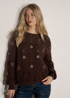 Pointelle Knit Floral Embroidered Jumper, Brown, large