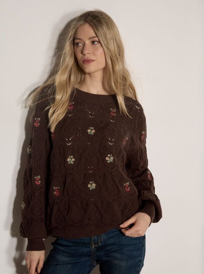 Pointelle Knit Floral Embroidered Jumper