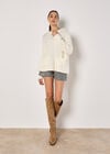 Oversized Boucle Patch Pocket Jumper, Cream, large