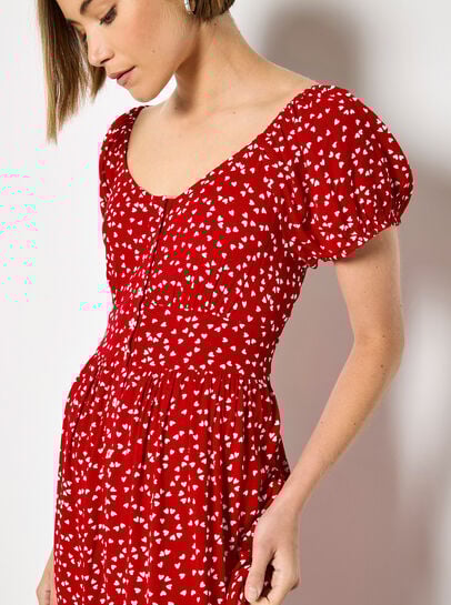 Mini Heart Print Midi Dress