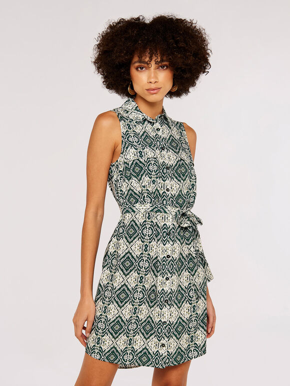 Ikat Shirt Mini Dress, Green, large