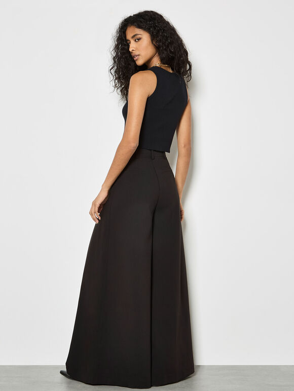 Super Wide Leg Pleat Tailored Trousers, Black, large