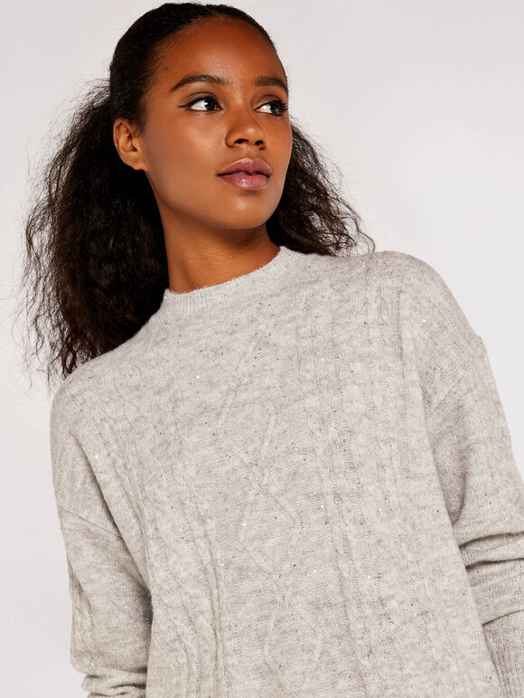 Pull chauve-souris orné de sequins, gris, grand