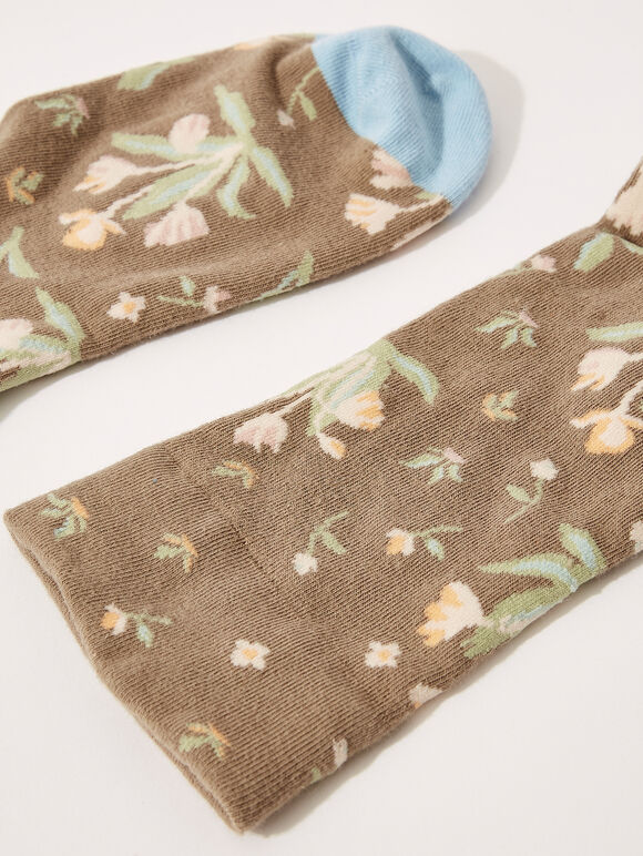 Floral Socks, Stone, large
