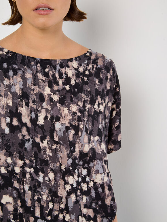 Abstract Brushstroke Woven Top, Dark Grey - Charcoal, large