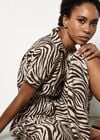 Zebra Print Shirt Midi Dress, Stone, large
