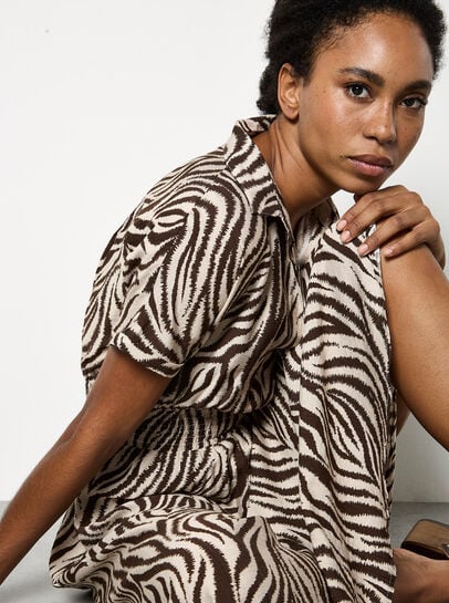 Zebra Print Shirt Midi Dress