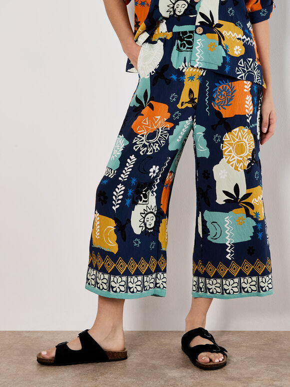 Colourful Sketch Print Culottes, Navy, large