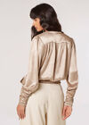 Textured Satin Wrap Top, Stone, large