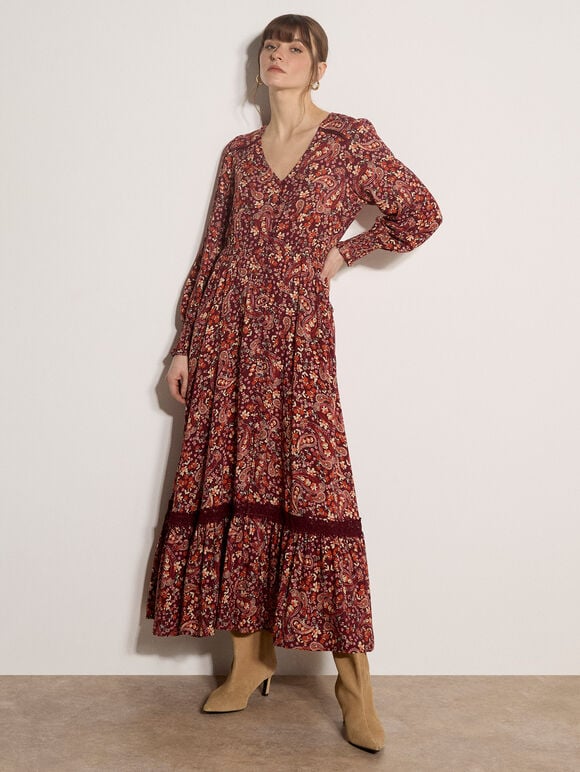 Paisley Floral Maxi Dress, Burgundy, large