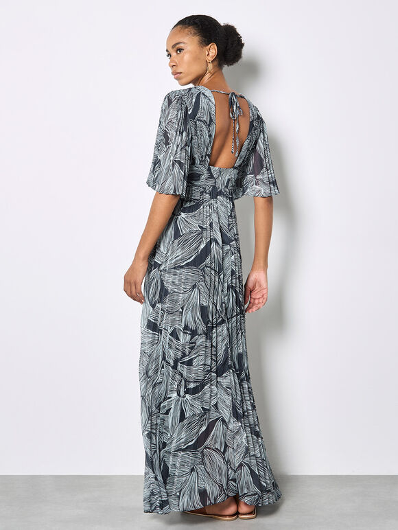 Floral Chiffon Shimmer Maxi Dress, Navy, large